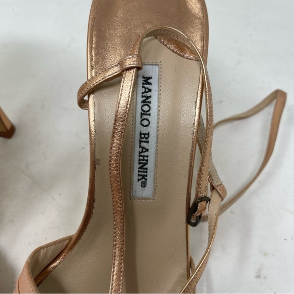 Manolo Blahnik Rose-Gold Ankle-Wrap Strappy Sandal sz 40 US 10 - Picture 4 of 10